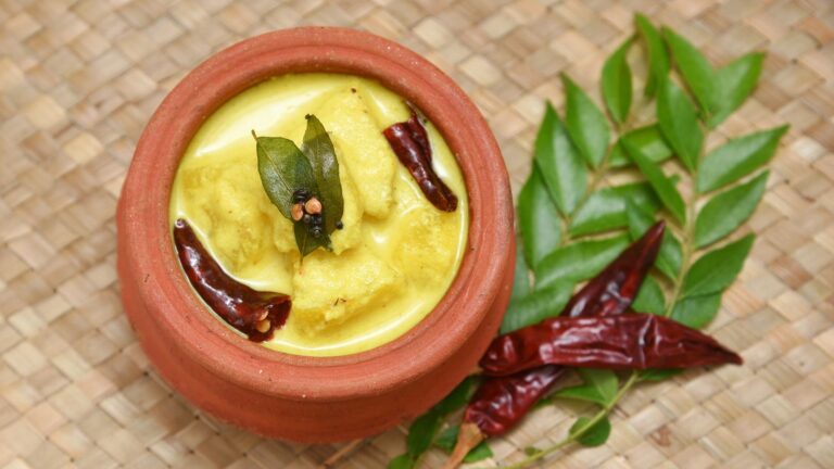 Sweet, spicy, tangy, and pungent, this pineapple pachadi from Kerala is the perfect addition to the vegetarian phase of Onam Sadya.